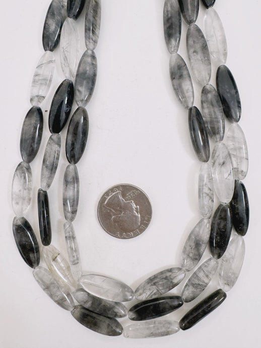 gray cloudy quartz, 24x8x5mm bowed tube, 15