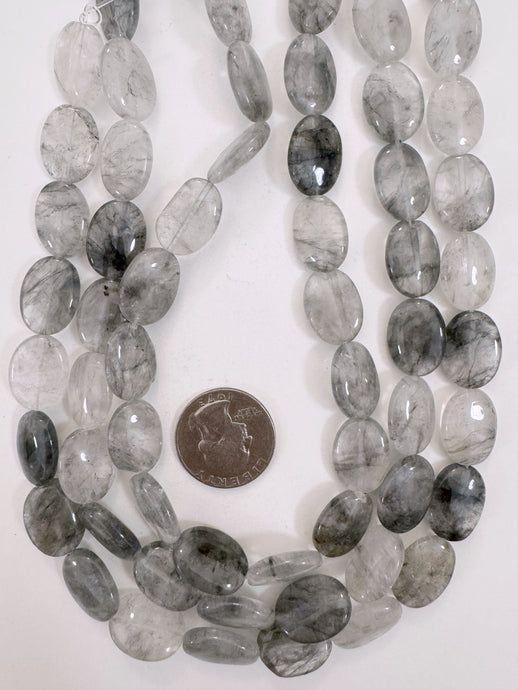 gray cloudy quartz, 17x13x6mm oval, 15