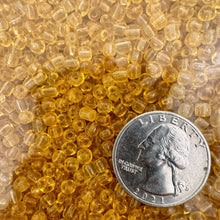 amber orange, glass, 3mm shape mix seed beads, approximately 500 gram bag, sold per bag, made in India