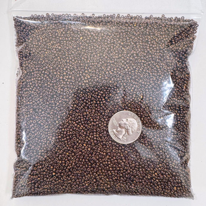 metallic antique copper, glass, 2mm rondelle seed beads, approximately 500 gram bag, sold per bag, made in India