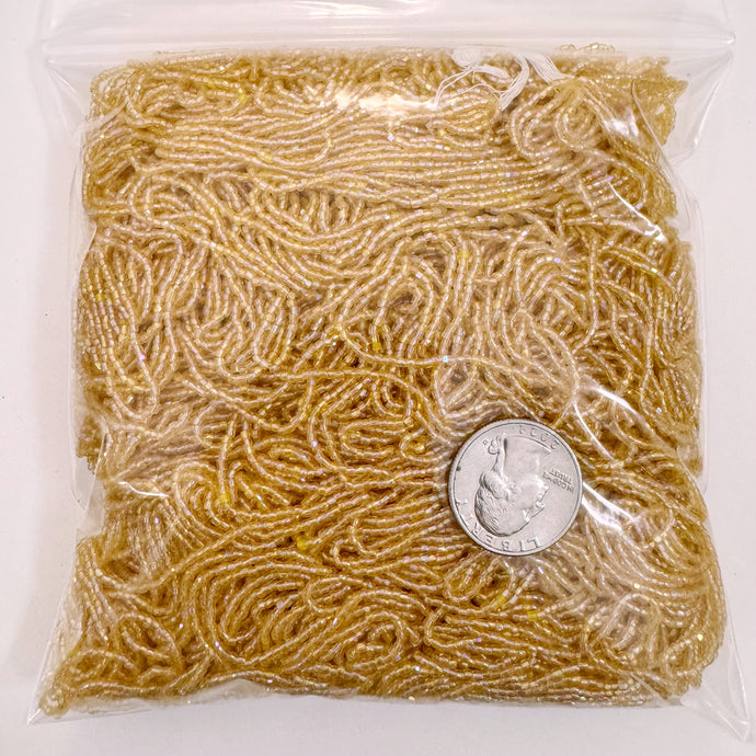 AB flash coated amber orange champagne, glass, 1.8mm tube seed beads, approximately 500 gram bag, sold per bag, made in czech republic