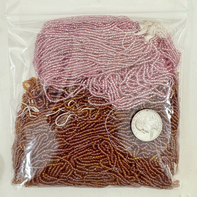 Ab coated dark amber orange metallic inside lined pink, glass, 2mm rondelle mix seed beads, approximately 418 gram bag, sold per bag, made in czech republic