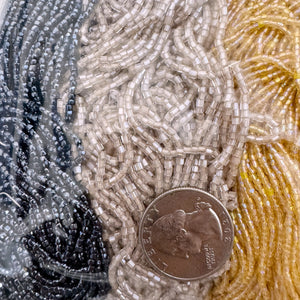metallic hematite white flash champagne Ab light orange champagne, glass, 2mm rondelle mix seed beads, approximately 360 gram bag, sold per bag, made in czech republic