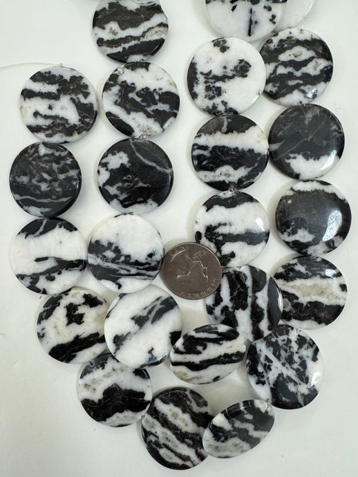 mexican zebra jasper, 30x30x4mm coin, 15