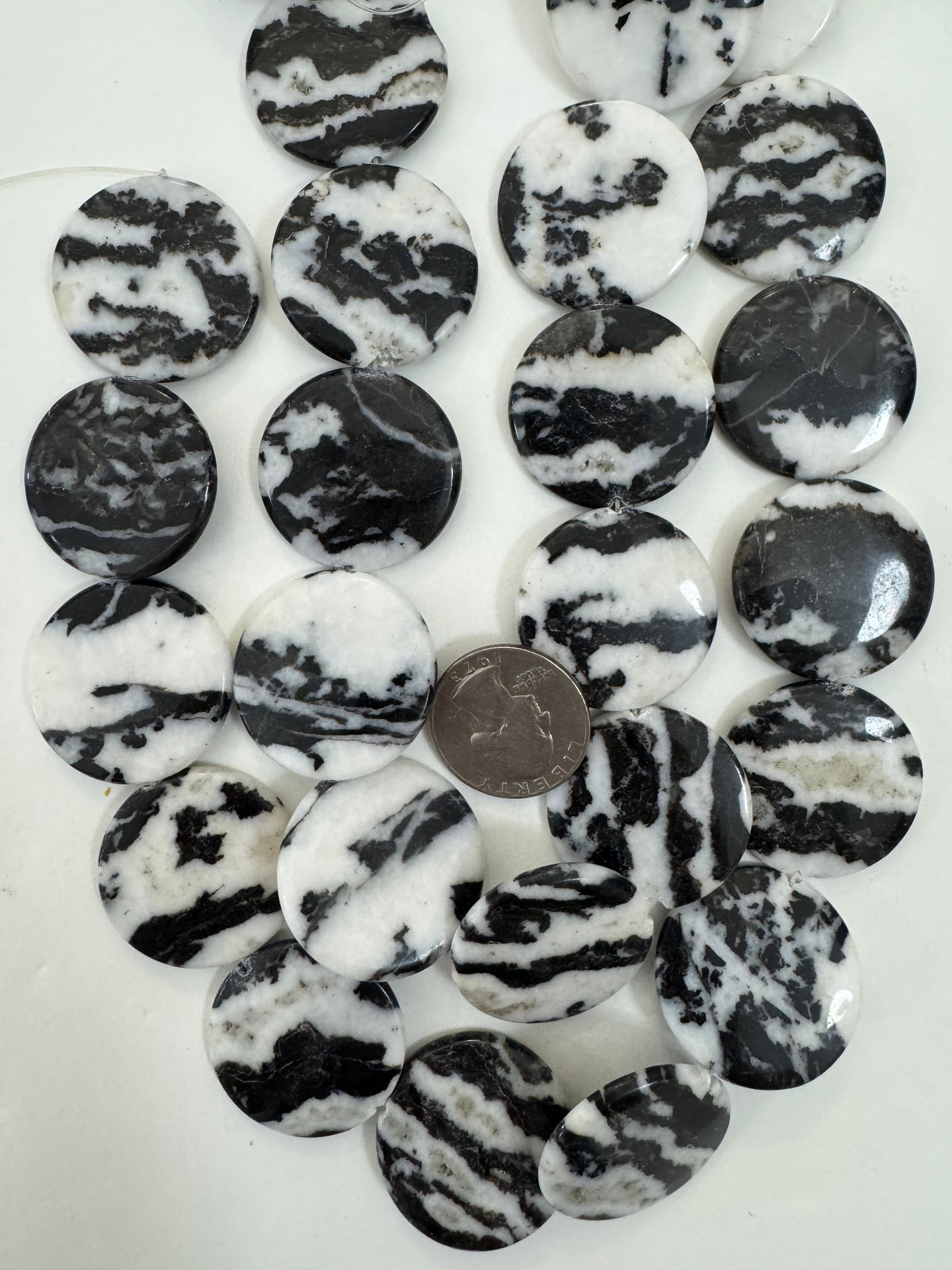 mexican zebra jasper, 30x30x4mm coin, 15
