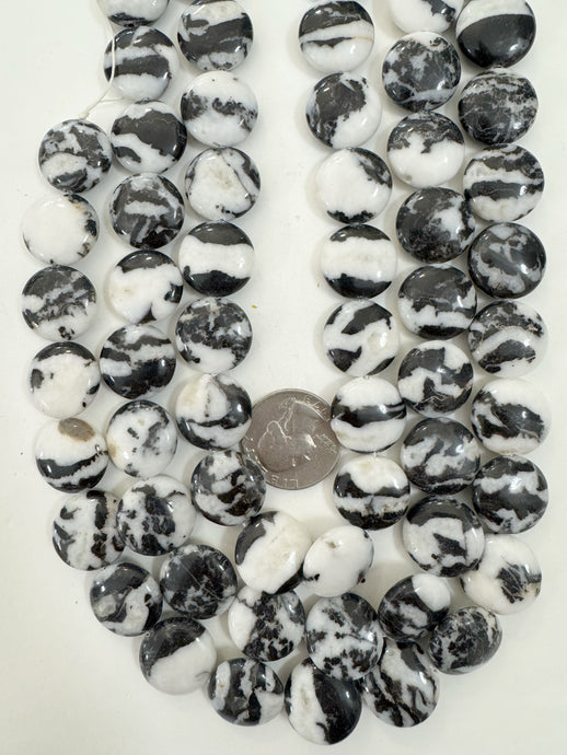mexican zebra jasper, 18x18x8mm coin, 15