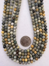 yellow silver leaf jasper, 6mm round, 15" strand, SOLD PER STRAND
