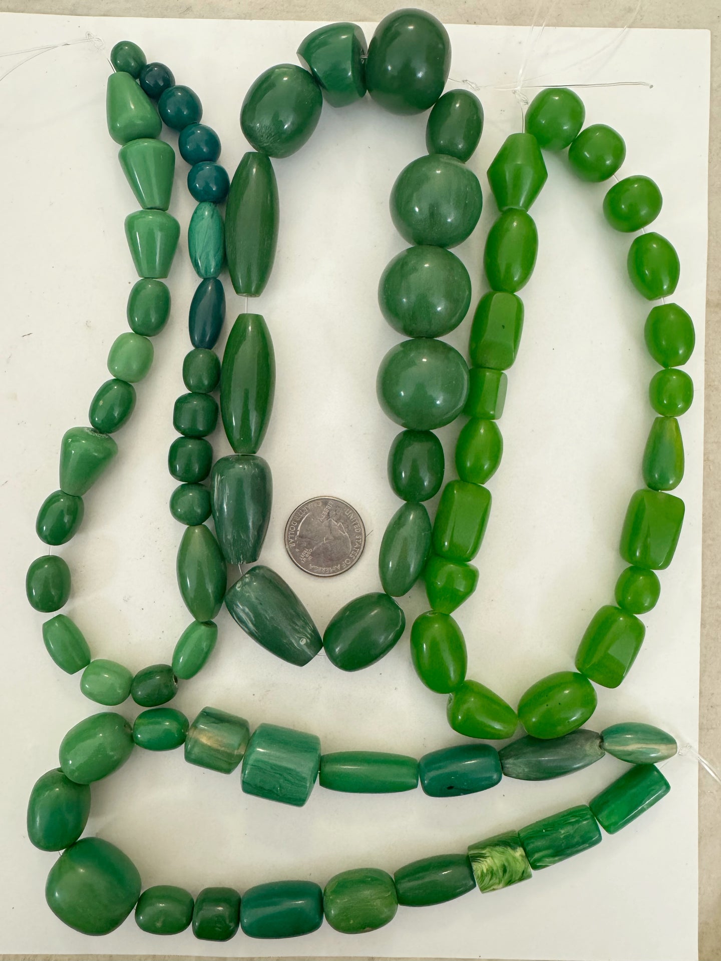 green tones mix, vintage look resin, size and shape mix, 15