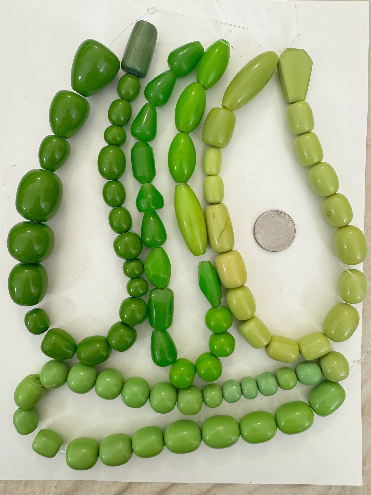 green tones mix, vintage look resin, size and shape mix, 15