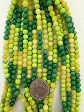 olive jade green enhanced quartz green enhanced magnesite, 6mm round, 15" strand, SOLD PER STRAND