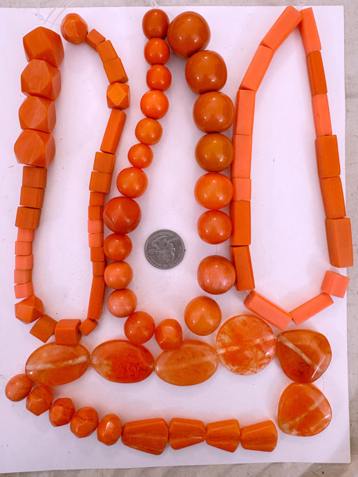 orange  tones mix, vintage look resin, size and shape mix, 15