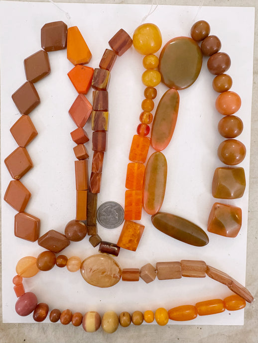 red orange brown fall tones mix, vintage look resin, size and shape mix, 15