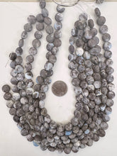 Oregon blue opal, 12x12x6mm coin, 15" strand, sold per strand