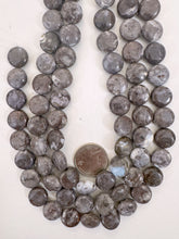 Oregon blue opal, 14x14x6mm coin, 15" strand, sold per strand