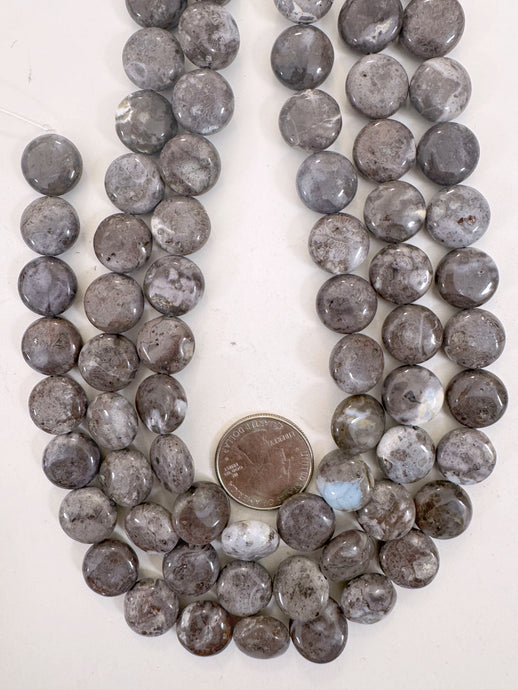 Oregon blue opal, 14x14x6mm coin, 15