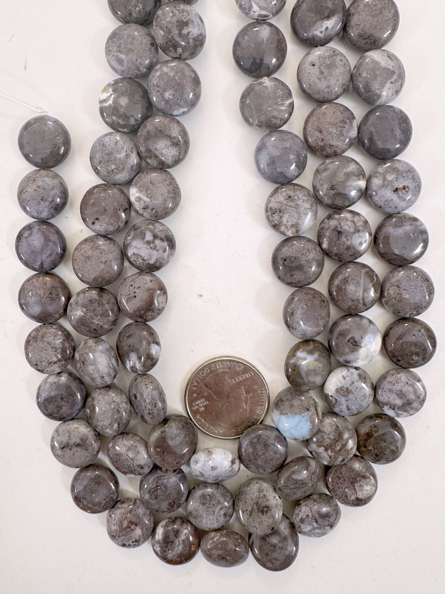 Oregon blue opal, 14x14x6mm coin, 15