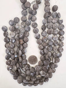 Oregon blue opal, 14x14x6mm coin, 15" strand, sold per strand