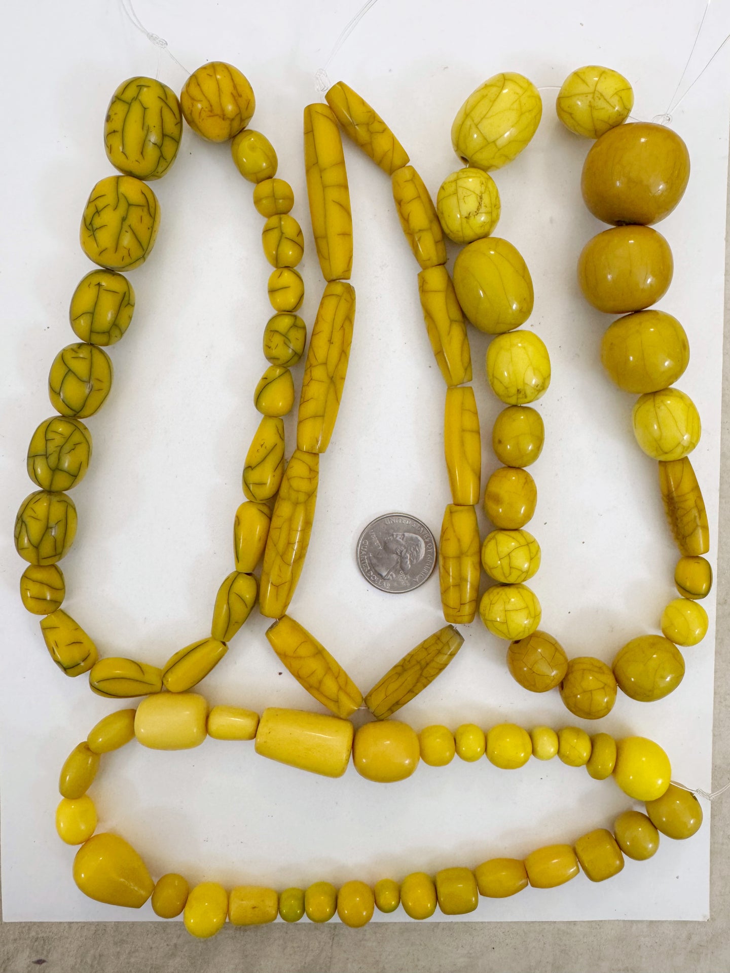 crackle yellow tones mix, vintage look resin, size and shape mix, 15