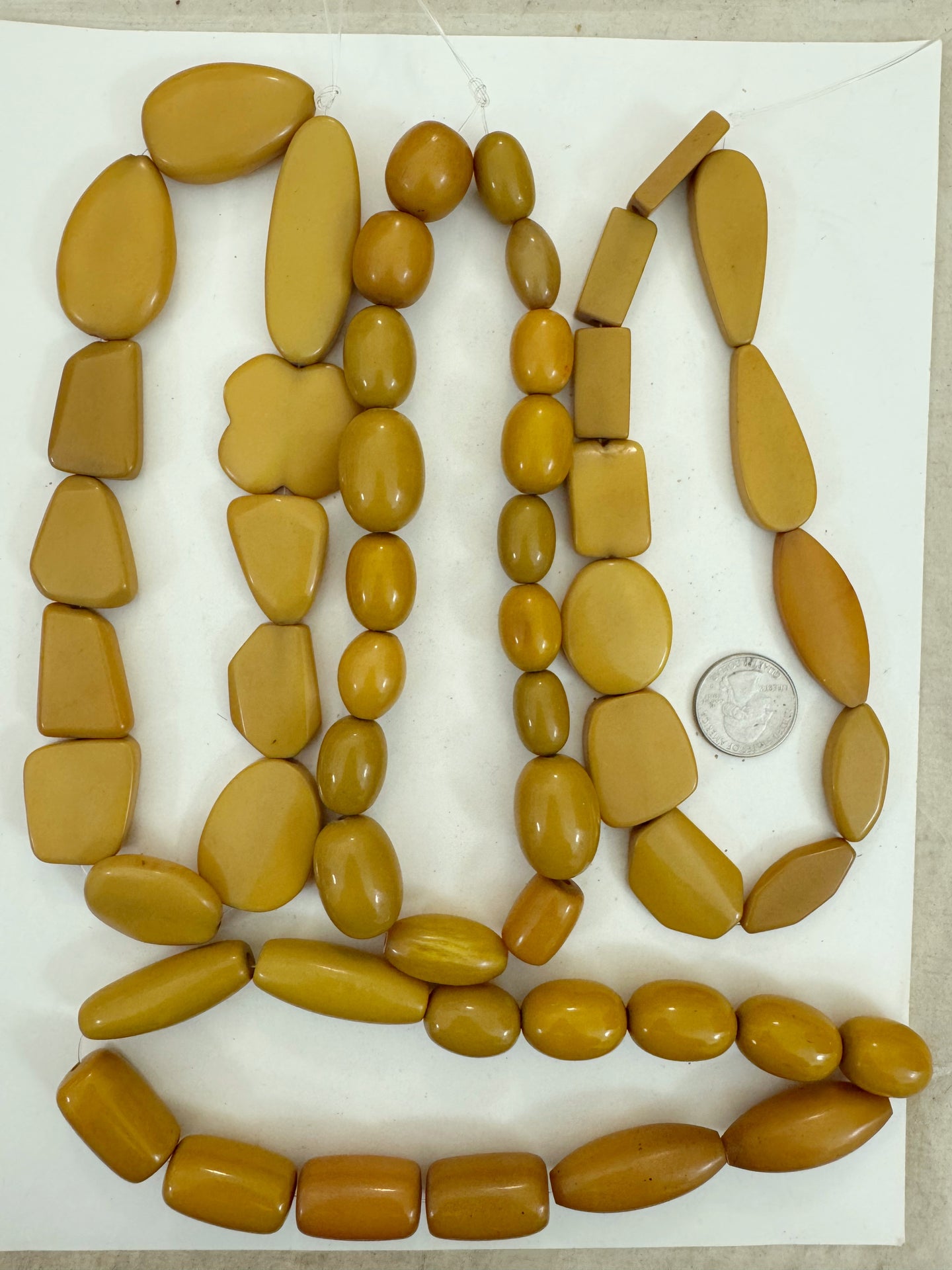 mustard brown yellow tones mix, vintage look resin, size and shape mix, 15