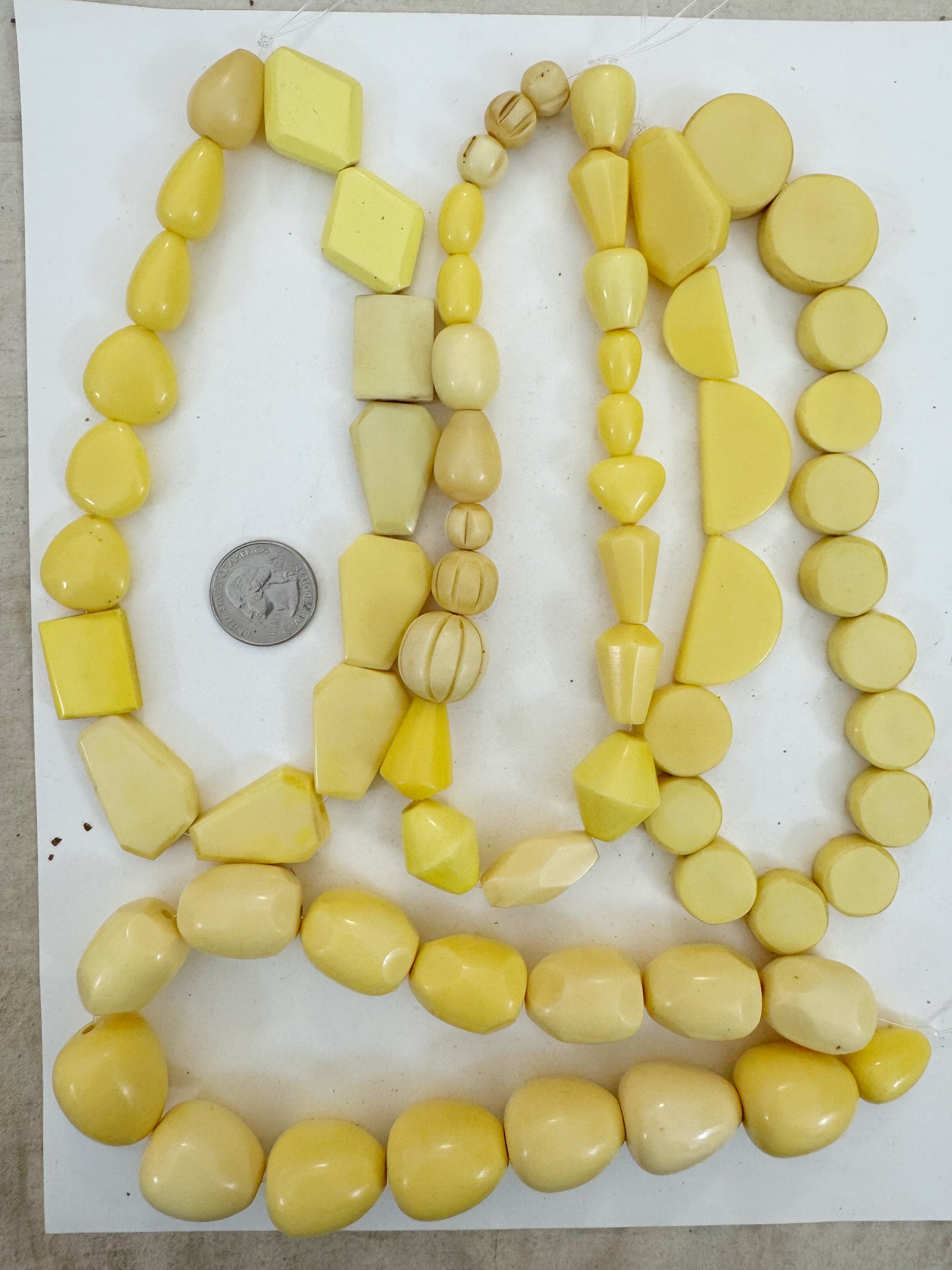 pale lemon yellow tones mix, vintage look resin, size and shape mix, 15