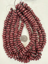 dark pale red white black chevron motif, vintage look glass, 13x6mm rondelle mix, 15" strand, sold per strand