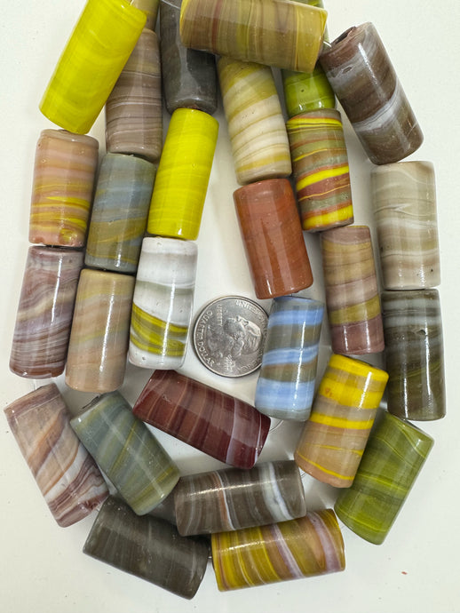 fall tones swirl motif, vintage look glass, 34x16mm tube mix, 15