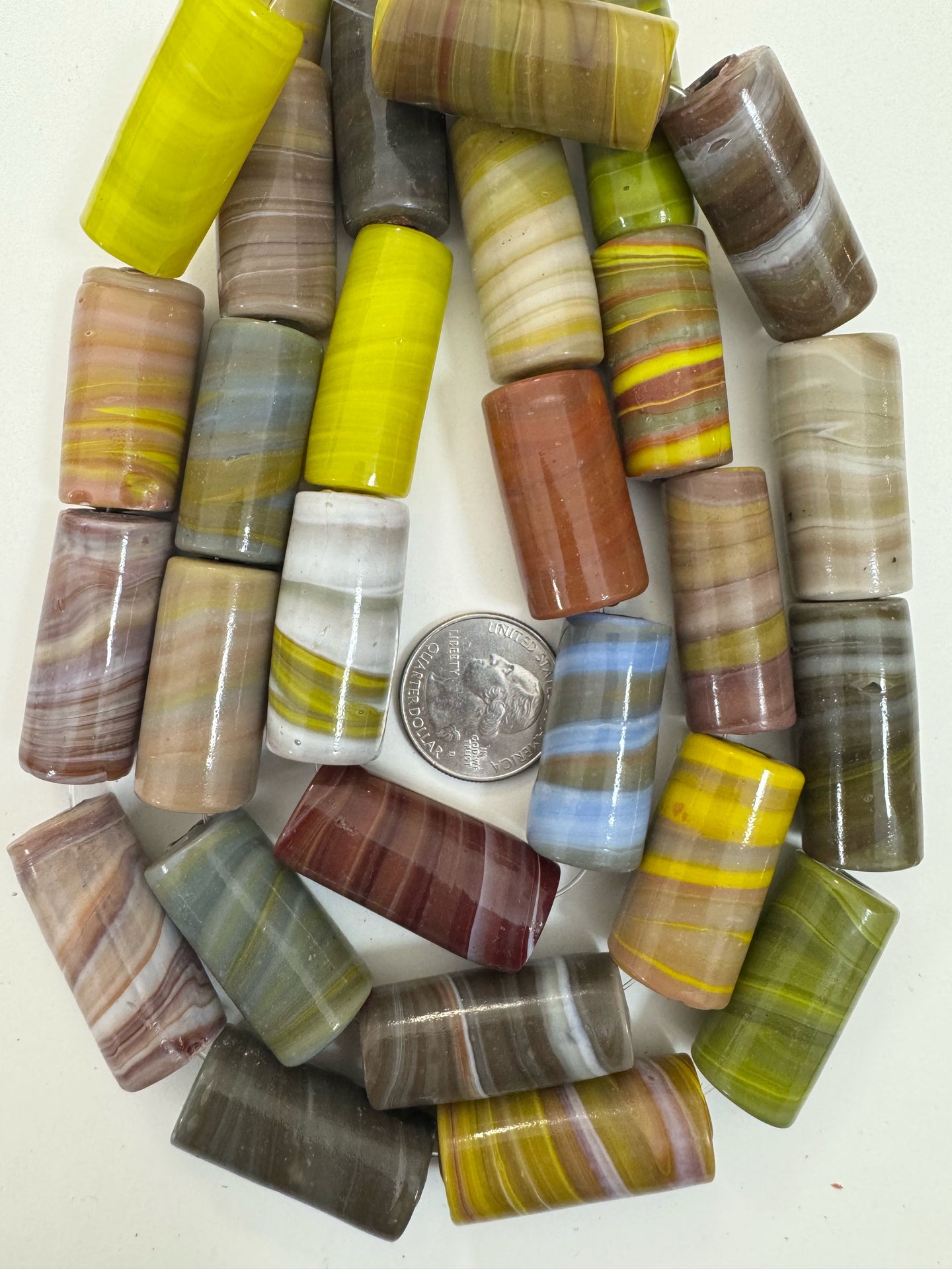 fall tones swirl motif, vintage look glass, 34x16mm tube mix, 15