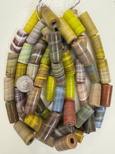 fall tones swirl motif, vintage look glass, 34x16mm tube mix, 15" strand, sold per strand