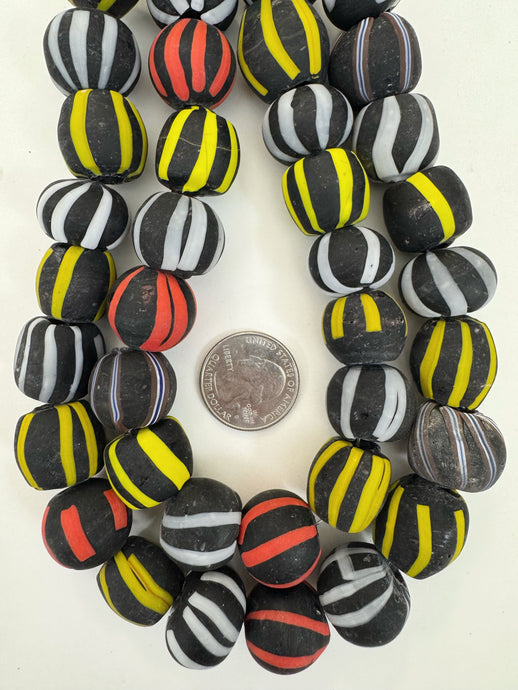 matte mixed color stripe motif, vintage look glass, 20mm irregular round mix, 15