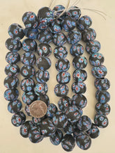 matte gray blue red white blue black millefiori motif, vintage look glass, 19-20mm round mix, 15" strand, sold per strand