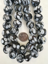 matte white black millefiori motif, vintage look glass, 19-20mm round mix, 15" strand, sold per strand