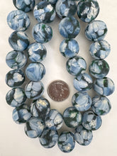 matte pale blue green white black millefiori motif, vintage look glass, 19-20mm round mix, 15" strand, sold per strand