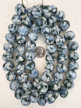 matte pale blue green white black millefiori motif, vintage look glass, 19-20mm round mix, 15" strand, sold per strand