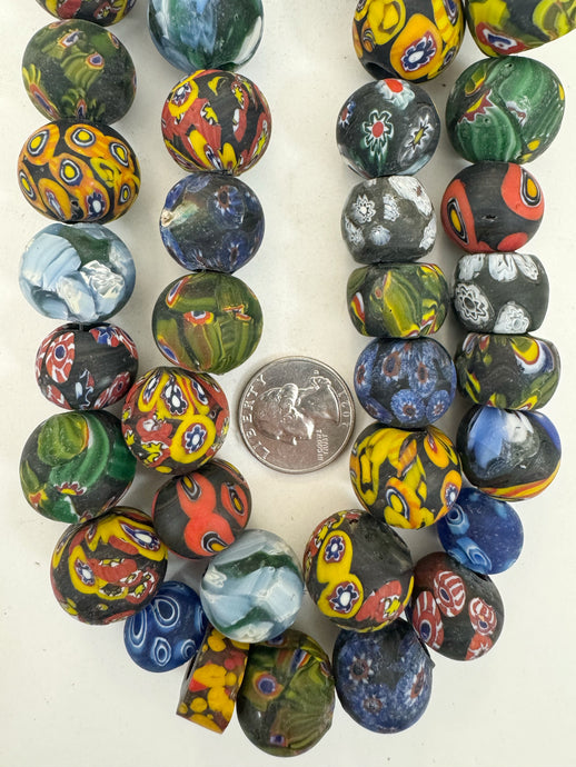 matte color mix millefiori motif, vintage look glass, 11-21mm shape mix, 15