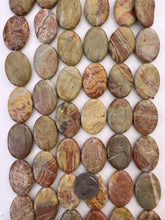 red khaki jasper, 34x24x7mm oval, 15" strand, SOLD PER STRAND