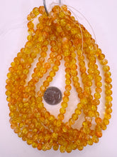orange yellow clear crackle motif, vintage look glass, 8mm round, 15" strand, sold per strand