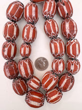 red white black chevron motif, old stock vintage glass, 22-31mm barrel mix, 15" strand, sold per strand