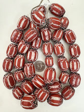 red white black chevron motif, old stock vintage glass, 22-31mm barrel mix, 15" strand, sold per strand