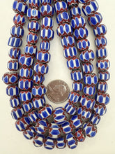 red white blue black chevron motif, vintage look glass, 10-15mm rondelle mix, 15" strand, sold per strand