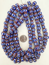 red white blue black chevron motif, vintage look glass, 10-15mm rondelle mix, 15" strand, sold per strand