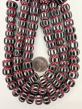 red white black chevron motif, vintage look glass, 10-15mm rondelle mix, 15" strand, sold per strand