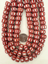 red white black chevron motif, vintage look glass, 14x11mm rondelle mix, 15" strand, sold per strand