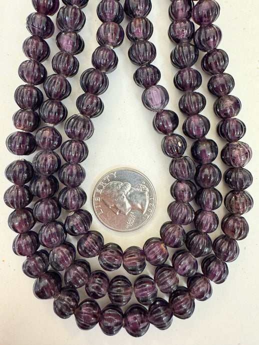 dark grape purple single color motif, vintage look glass, 10mm melon cut round, 15