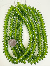 matte pale dark green white polka dot motif, vintage look glass, 15x6mm rondelle, 15" strand, sold per strand