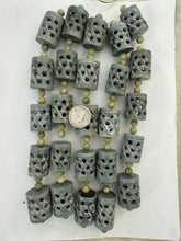 soapstone, 39x24mm hand carved open design size mix tube, 5 piece strand,  SOLD PER STRAND