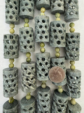 soapstone, 42x24mm hand carved open design size mix tube, 5 piece strand,  SOLD PER STRAND