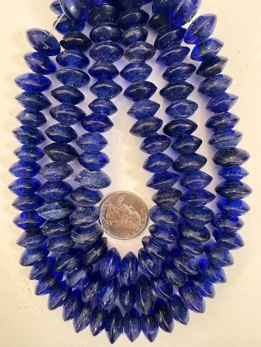 cobalt blue single color motif, vintage look glass, 15x7mm rondelle, 15