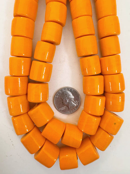 bright orange single color motif, vintage look glass, 16x14mm rondelle, 15