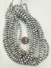 clear pale purple metallic silver stripe inside lined motif, vintage look glass, 7mm round, 15" strand, sold per strand