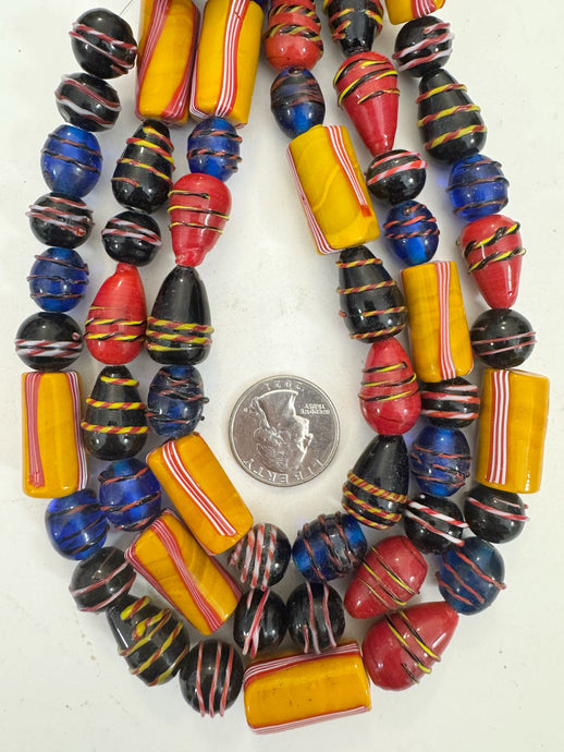 mixed color raised swirl motif, vintage look glass, 12-26mm shape mix, 15